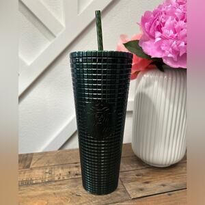 ⭐️NWT⭐️ 2021 Starbucks Green Metallic Grid Tumbler 24oz